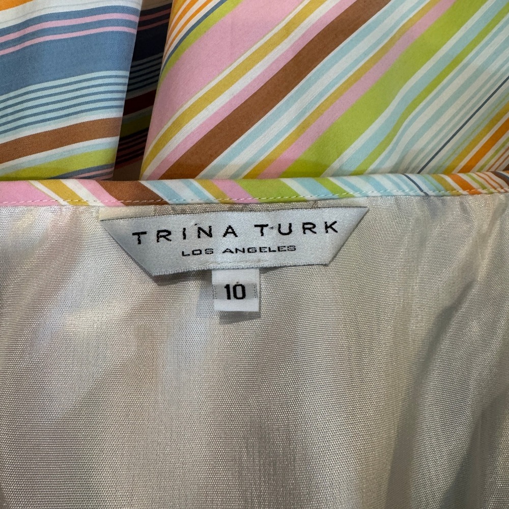 Trina Turk Striped Spaghetti Strap Sun Dress Womens 10 Cotton Tie Waist Lined - Picture 12 of 16